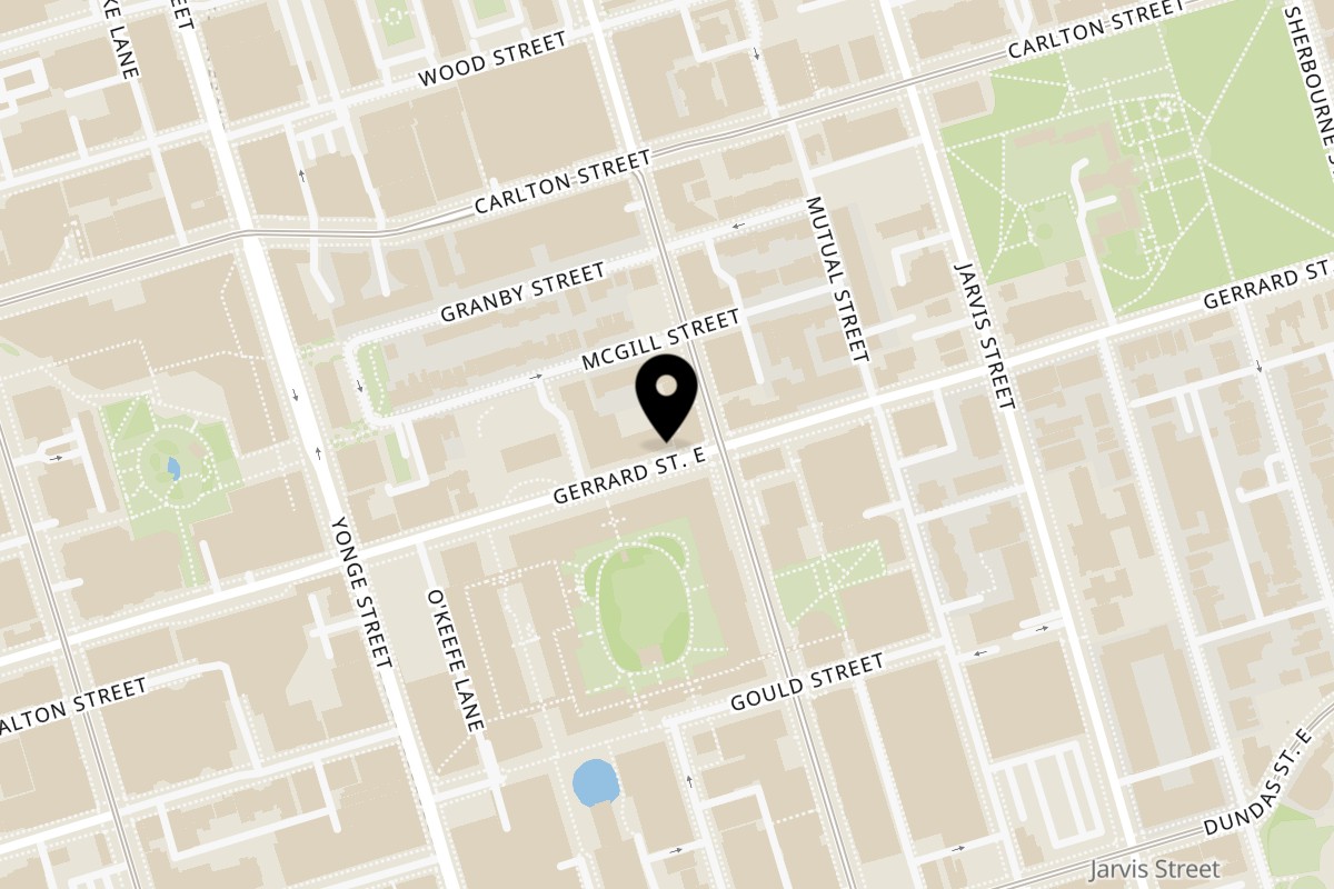 Map showing the location of Tongdak on 50 Gerrard Street East in Toronto